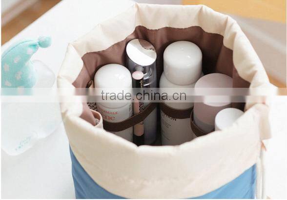 Cylindrical bundle mouth portable nylon cosmetic bag
