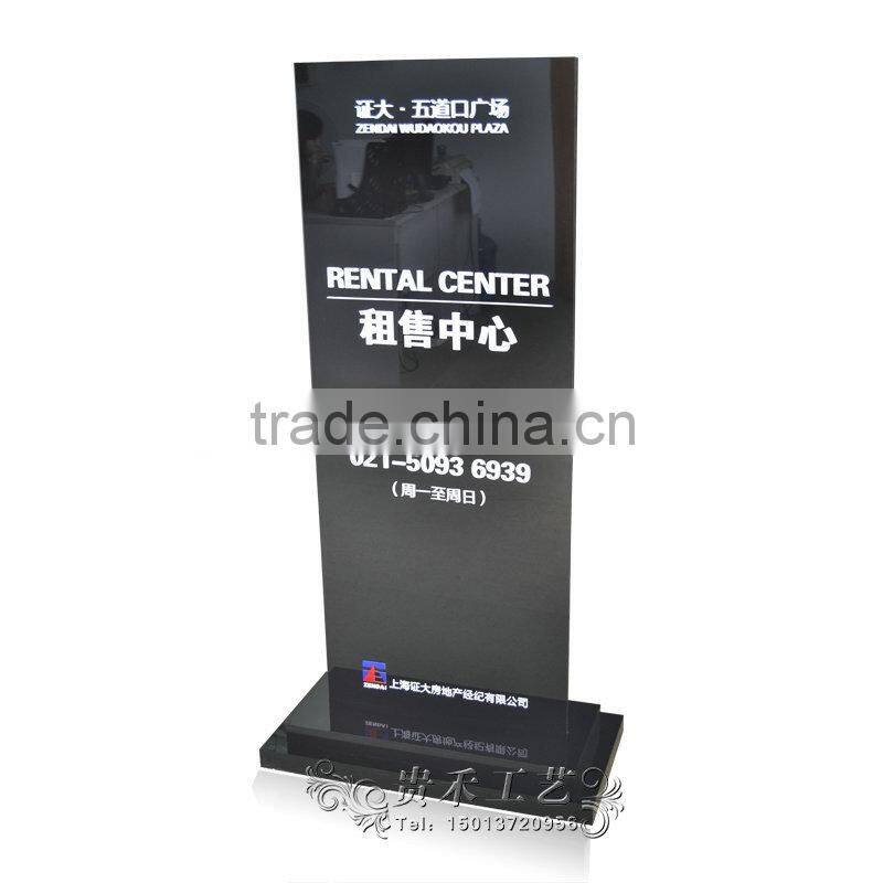 Demure design Acrylic poster display stand for house property ,black acrylic display stand