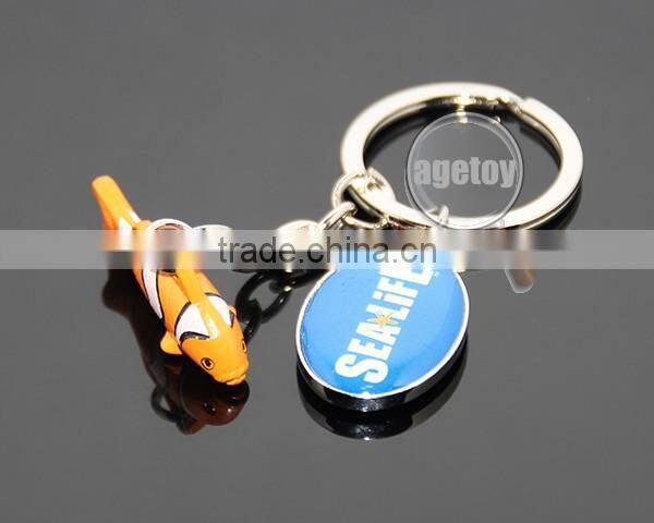 3D Mini Clownfish Shaped Customized Printing Logo Color Painting Metal Fish Keychain