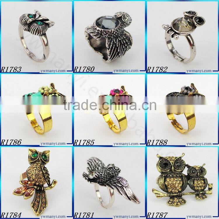 American diamond jewellery factory wholesale gemstone adorable animal owl finger ring R0106