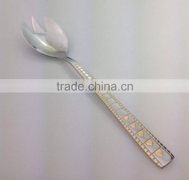 stainless steel cutlery salad fork with gold and blast factoy directly in Jieyang