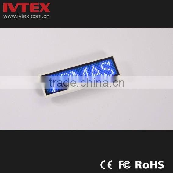Digital Blue Rechargeable Battery Backup Mini LED Display / LED name badge / LED name card