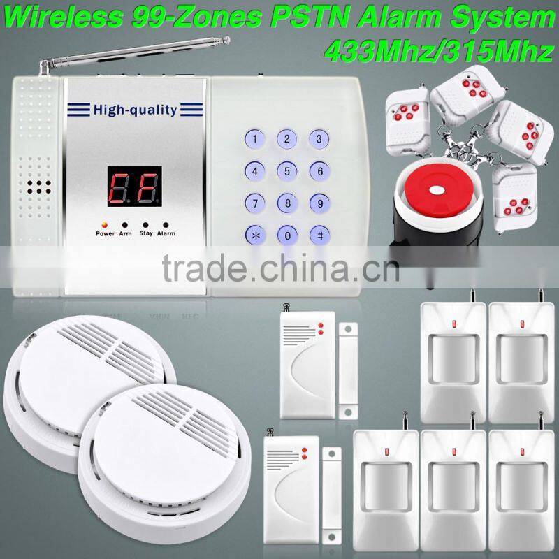 Fire and Smoke Detector for Auto-Dial Wireless PSTN Home Security Alarm System