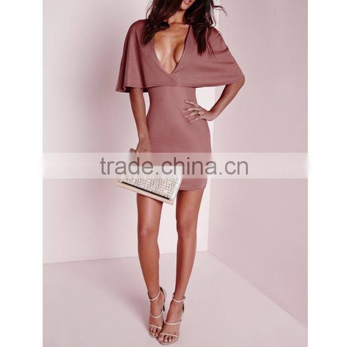 Fashion Sexy Women Cape Dress In One Piece Rose Pink