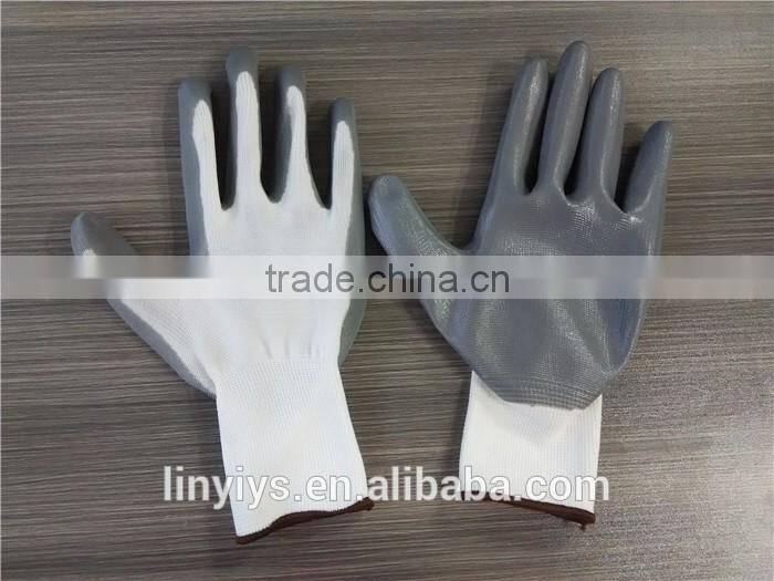 13 gauge gray nitrile coated white nylon gloves in China EN 388