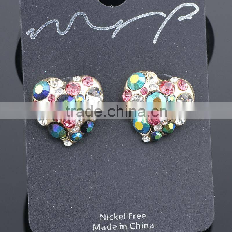 Heart Shaped Stud Earring with Colorful Crystals