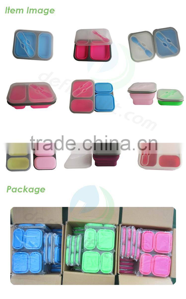 Non Stick Collapse Down After Lunch to Save Backpack Space Silicone Lunch Box Containers