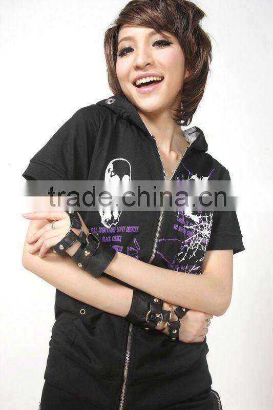 GLP Striped Cat Ear Hoody & Detachable Armwarmers Small Goth Punk Emo Black/Red 71131