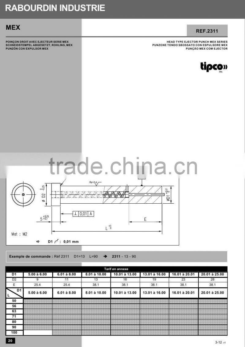 Rabourdin MEX standard ISO 8020 head type ejector punch