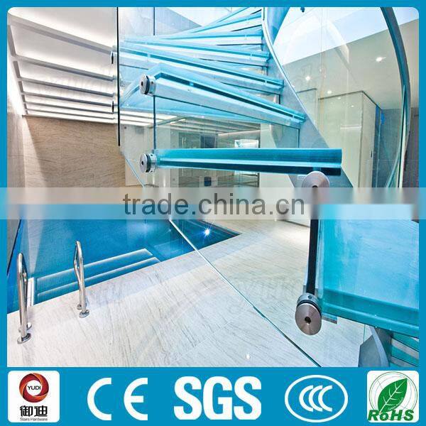 indoor commerical tempered glass curved staircase design