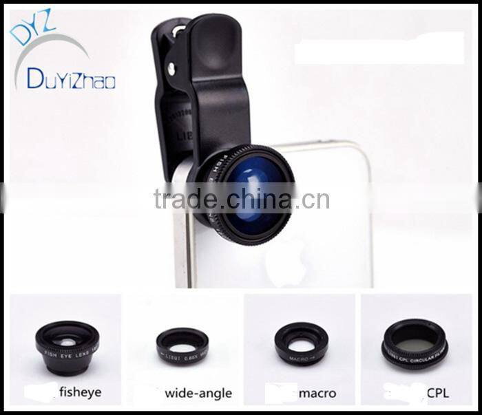 Wholesale mobile phone camera lens 4 in 1 fish eye lens, Macro,wide angle,CPL