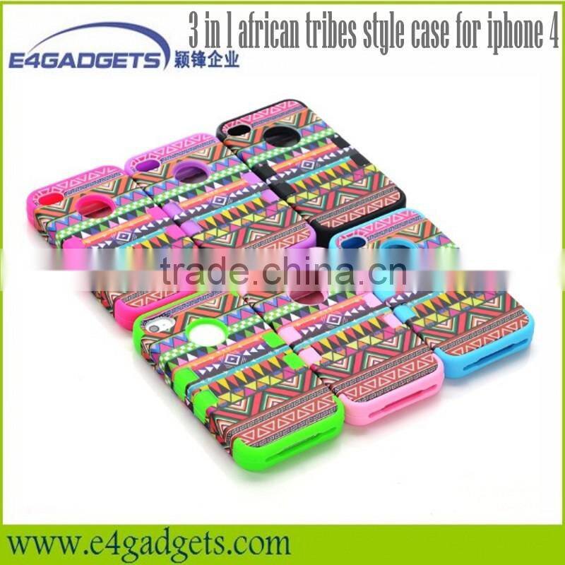 2013 Hot selling Functional 3 in 1 african tribes style case for iphone 4, phone cover