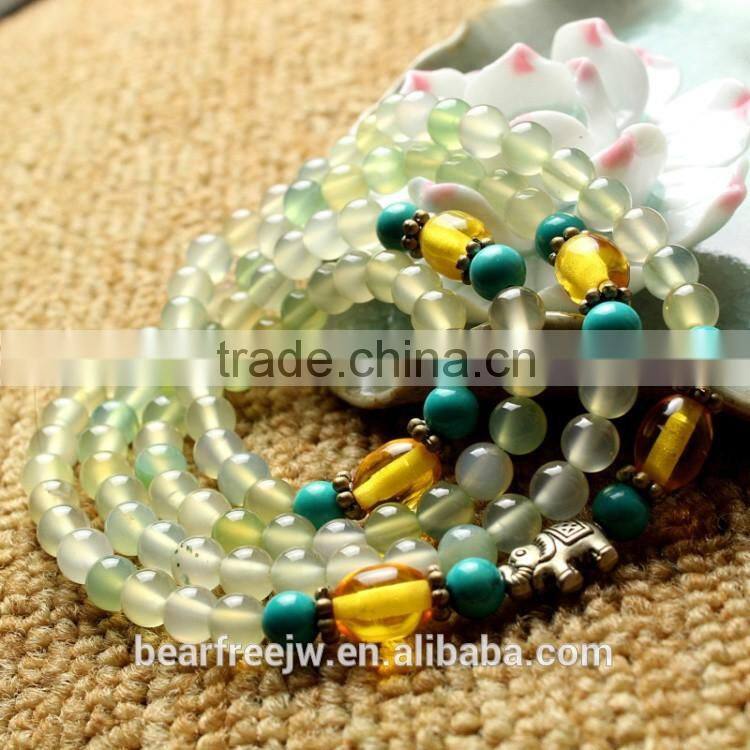 Multilayer Natural Prehnite Color Agate Tibetan Buddhist Buddha Amulets Yoga Wrist Meditation Prayer Mala Beads Wrap Bracelets