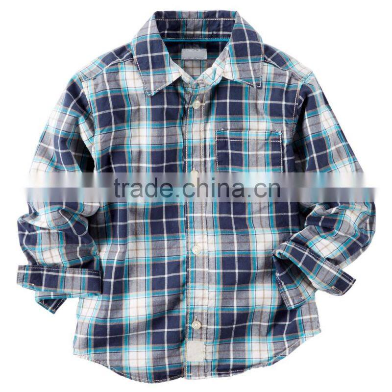Children Wear Clothing Cotton Plaid Poplin Button-Front Shirt Boys Casual Shirt