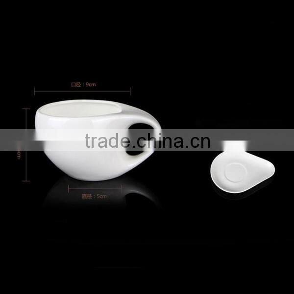 Novel design white porcelain ceramic coffee cup and saucer