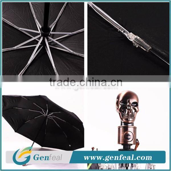 special shape metal skull handle folding umbrella with auto open function