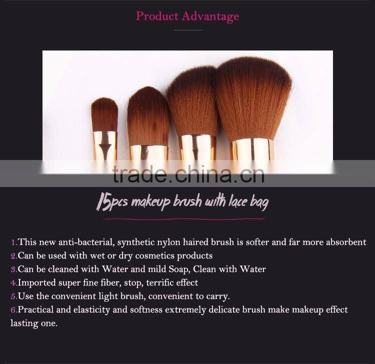 15 platinum lace bag wood handle makeup brush set