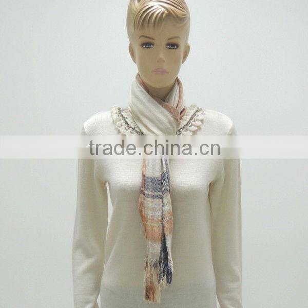 TYS124 White Striped Knitted Silk Scarf