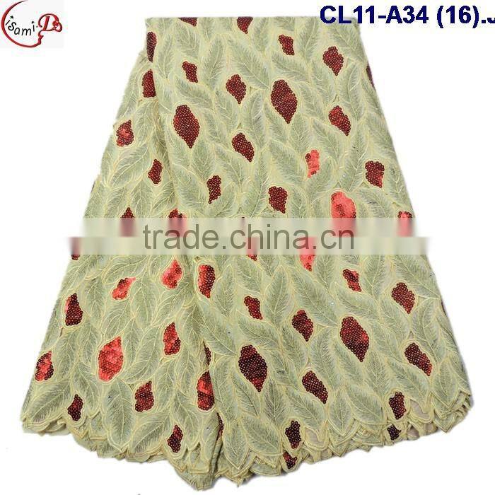 CL11-A34 (17) New arrival and good quality Organza lace fabric with big suquins for dress and clothes