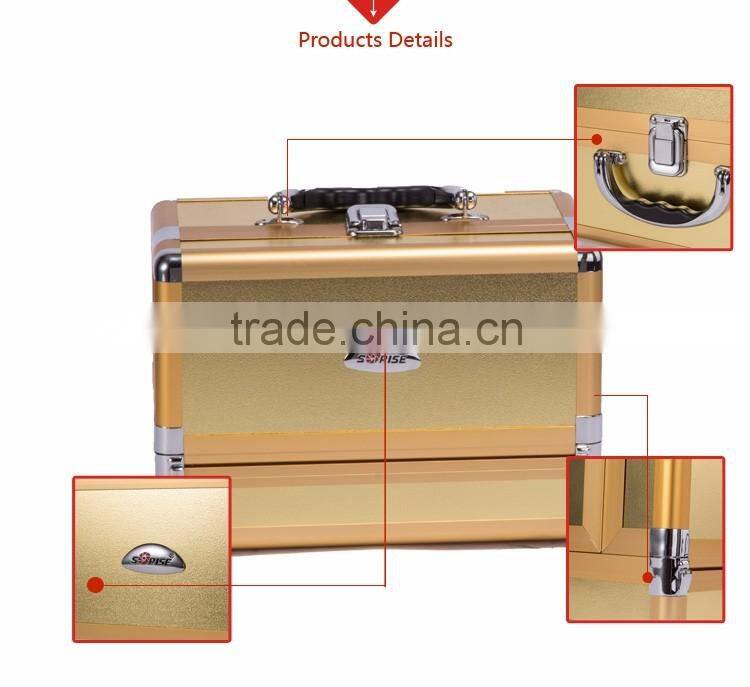 Chinese Factory Custom Best Quality Pro Kiss Lock Gold Clasp Aluminum Makeup Train Case