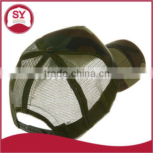 Pre-curved visor Washed camo Cotton trucker cap with hat band