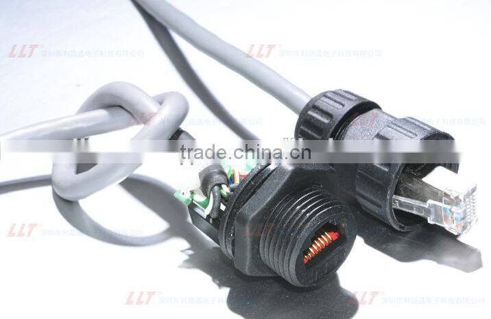 IP67 waterproof RJ45 plug and socket attached with CAT 5E cable