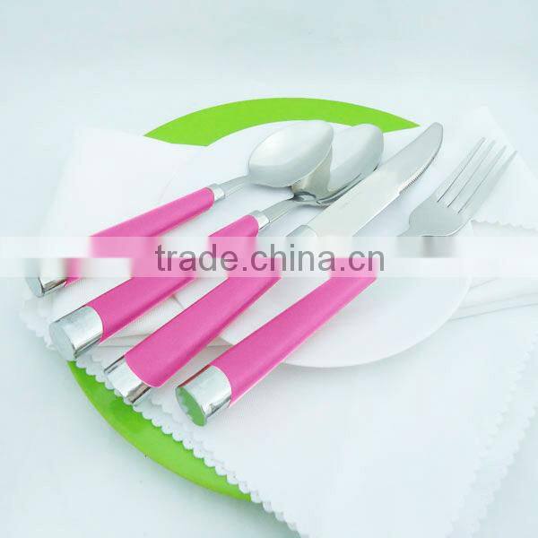Stainless Steel Plastick Handle Pink Flatware