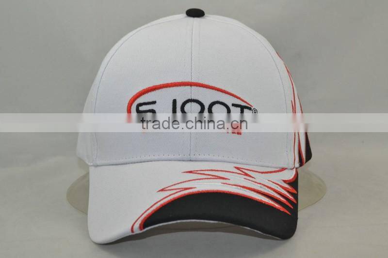 Guangzhou hat factory professional custom 6 panel / 100% cotton / / embroidery logo/brim gear shape/white baseball cap