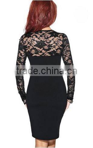 Women's Elegant Floral Lace Long Sleeves Bridesmaid Midi Dress