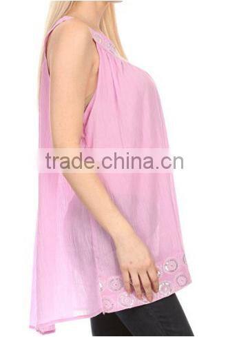 Sequin Embroidered Relaxed Fit Sleeveless V-Neck Top