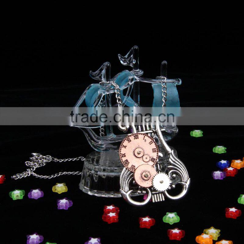 2015 yiwu fashion jewelry hot sale pop steampunk necklace gear steam watch pendant statement necklace hiphop