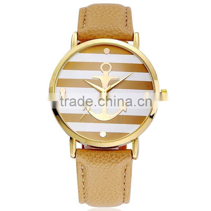 Mixed colors pu belt Geneva watch , anchor woman watch ,geneva woman watch