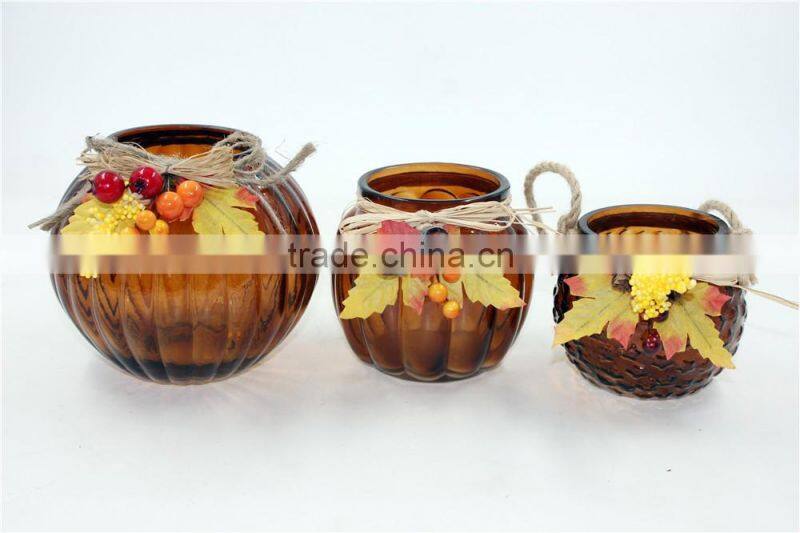 wholesales pumpkin glass pillar candle holder