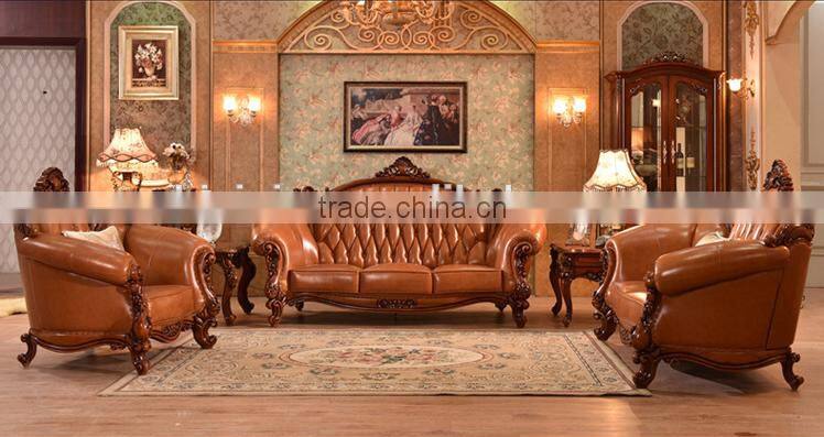 Luxury Chinese style solid wood double hand carving genuine leather sofa set