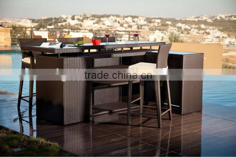 2017 TRADE ASSURANCE Most Popular new design outdoor aluminium frame resin wicker bar table set furniture