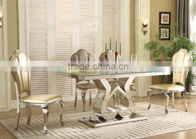 Glass dining table metal and glass furniture foshan steel furniture