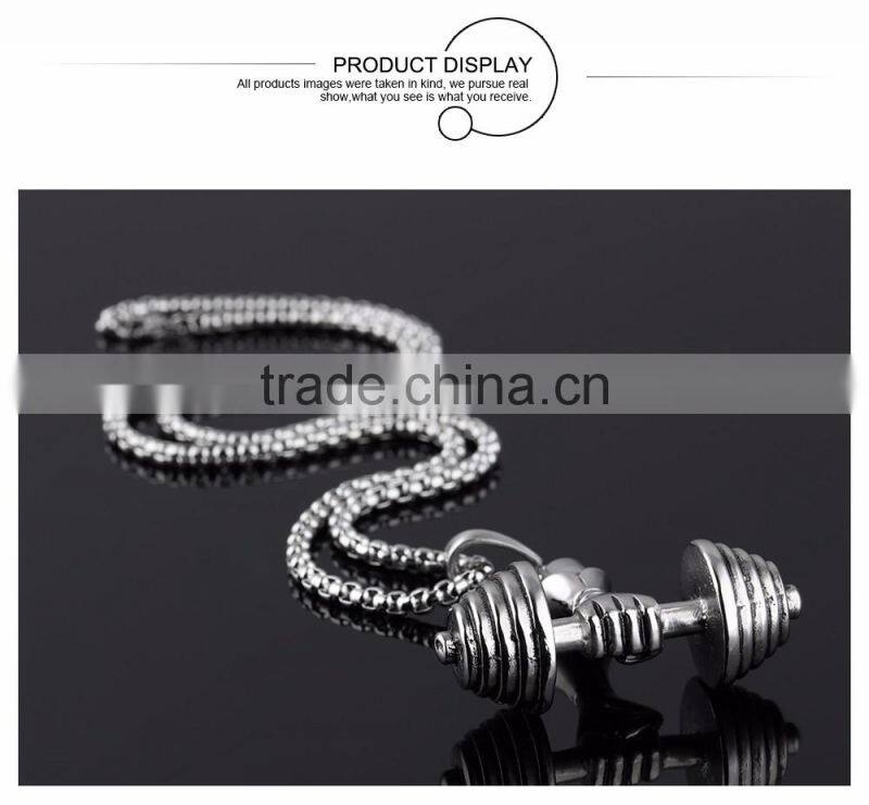 Fashion Men's Silver Black Gold Stainless Steel Dumbbel Pendant Necklace