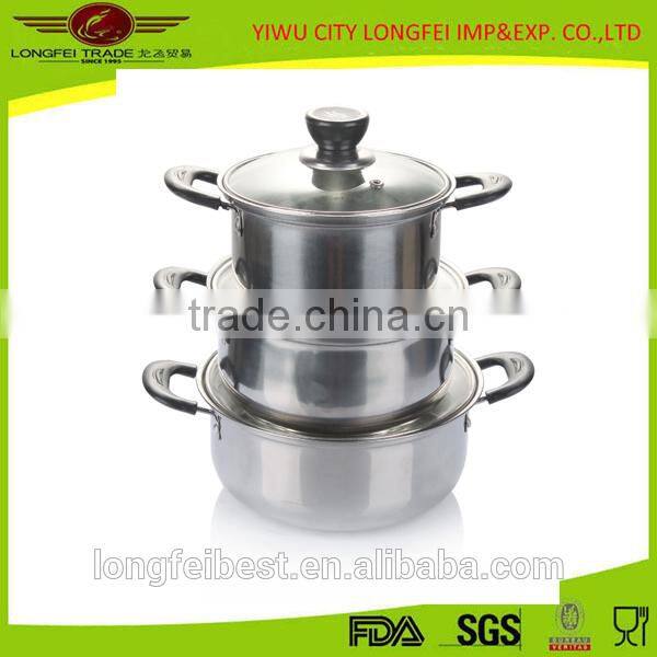3pcs cylindrical stainless steel soup pot set with steel string handle