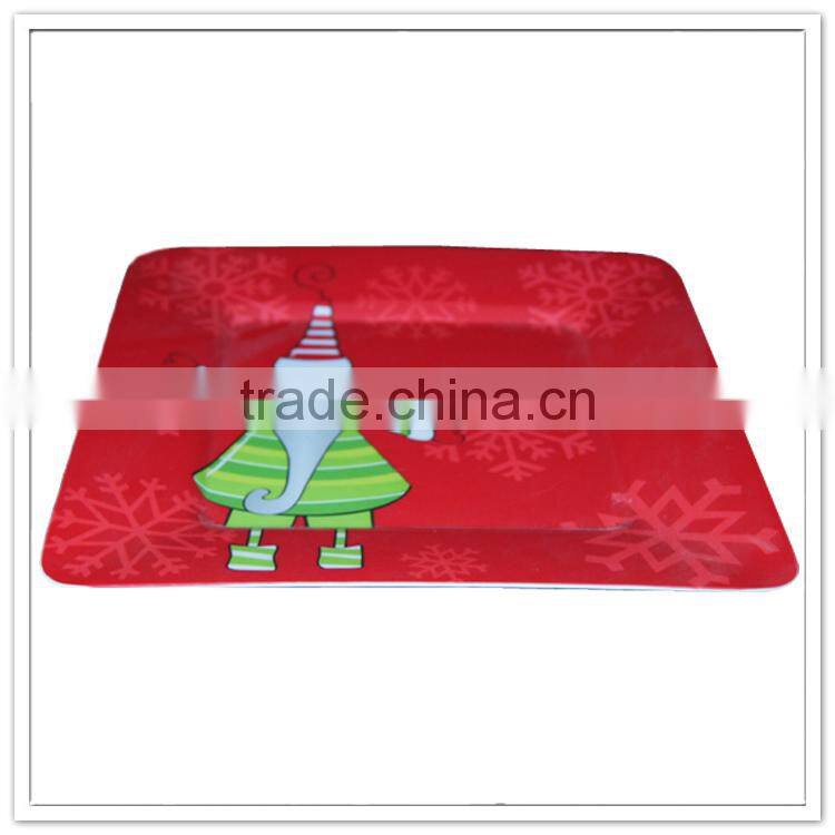 Santa X'mas tree 10.5 inch melamine dinner plate in red color suqare shape