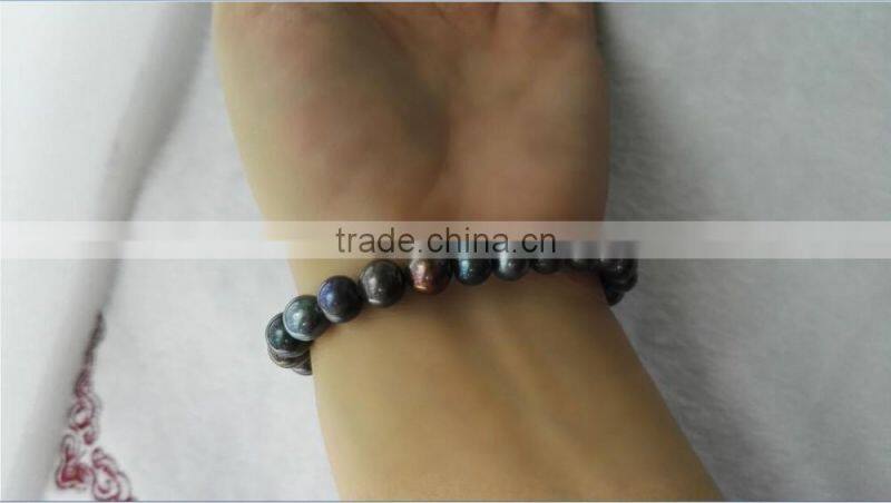 Grade AA 8-9mm round black freshwater pearl bracelet