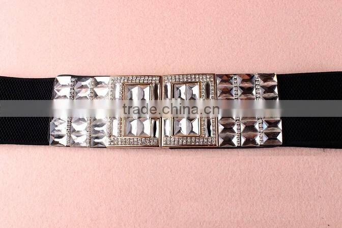 Wholesale rhinestone paved alloy buckle elastic sex women lady waist belt