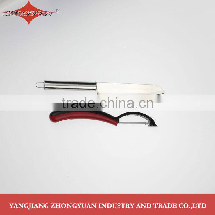 ZY-N1001 easy grip, serrated-blade vegetable peeler and stainless steel paring knife set