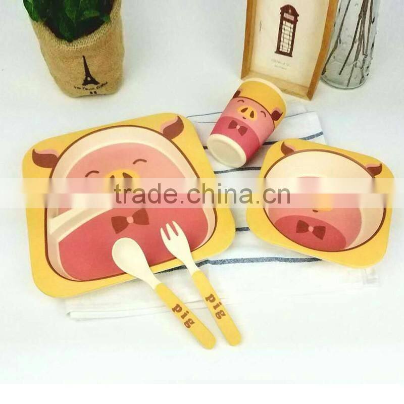 Eco-Friendly Bamboo Fiber Kids Dinner Plate Set 5-pieces