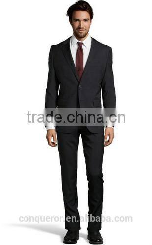 Black Wool Two-Button Suit With Flat Front Pants With Flat Front Pants (SHT1092)