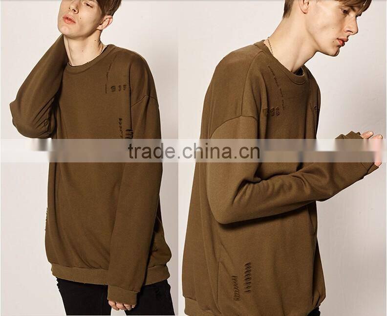 Casual longline Regular Cut Mens Ripped pullover Hoodie for man