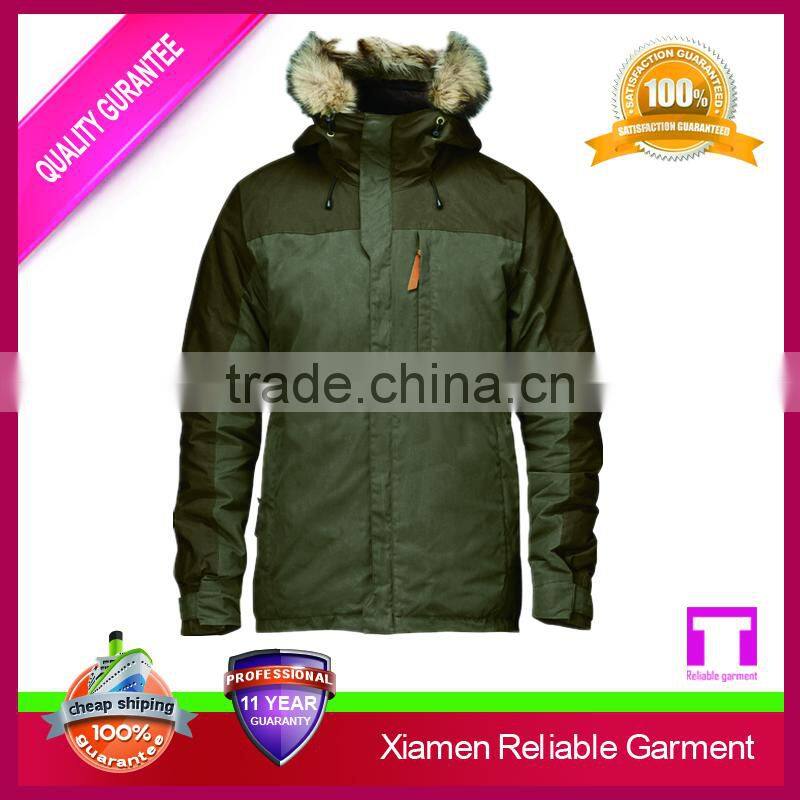Custom varsity jacket wholesale/ polyester fabric down jacket with fur hood