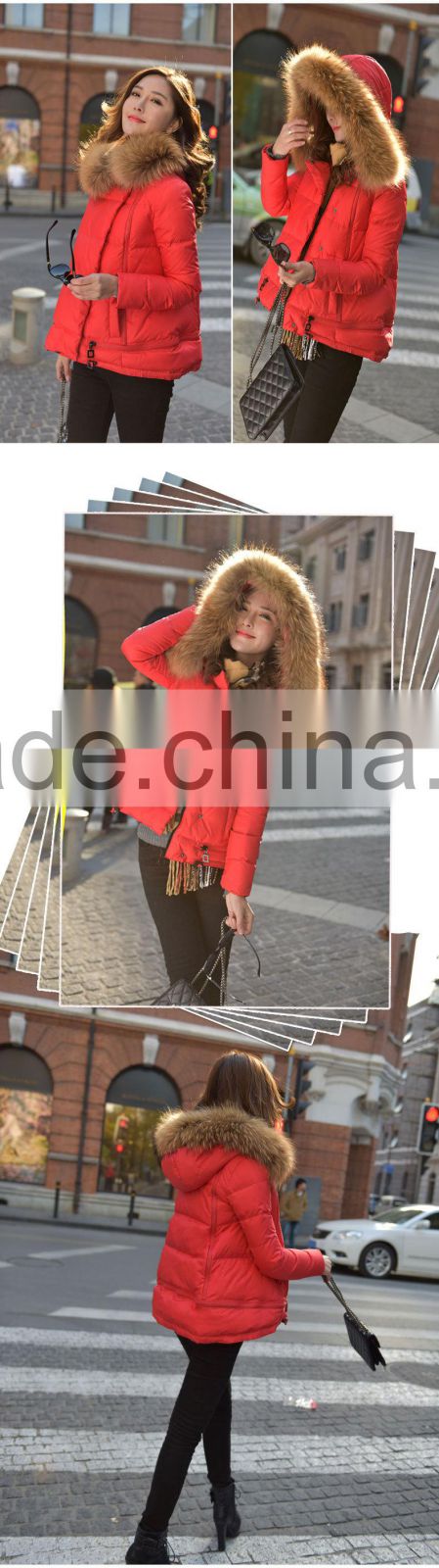 2015 New Design Short Ladies Black Designer Coat With Hoody