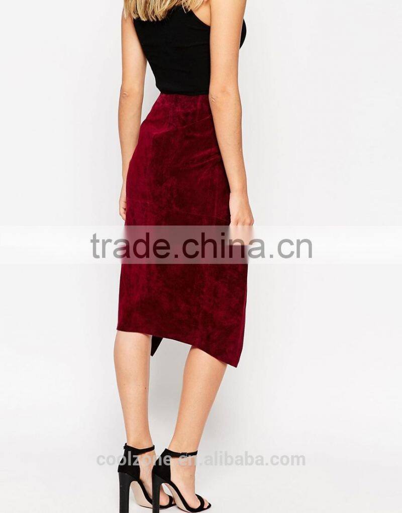 100% Real leather ladies pencil split front wrap skirt