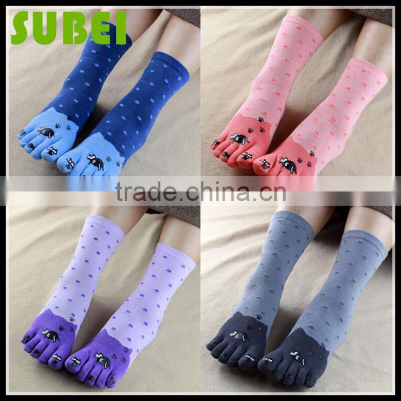 2015 Female warm five fingers socks,cotton and nightbird pattern socks,Quiet and sweet