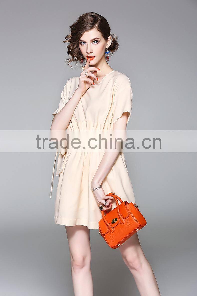 New Dresses Women Clothes Elegant Fashion Middle Sleeve round collar With Elastic Waist Dresses